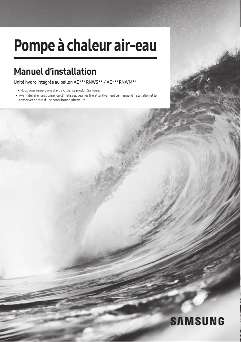 Page 1 de la notice Guide d'installation Samsung AE260RNWMGG