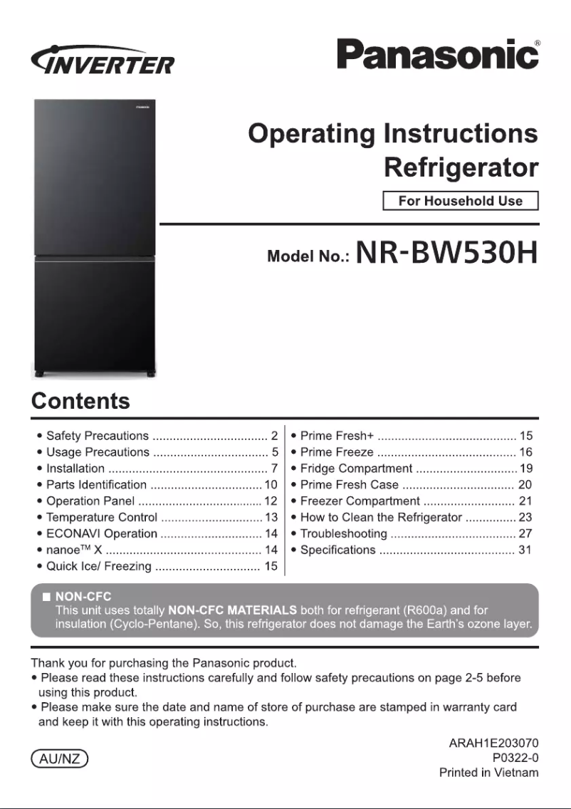 Page 1 de la notice Manuel utilisateur Panasonic NR-BW530H