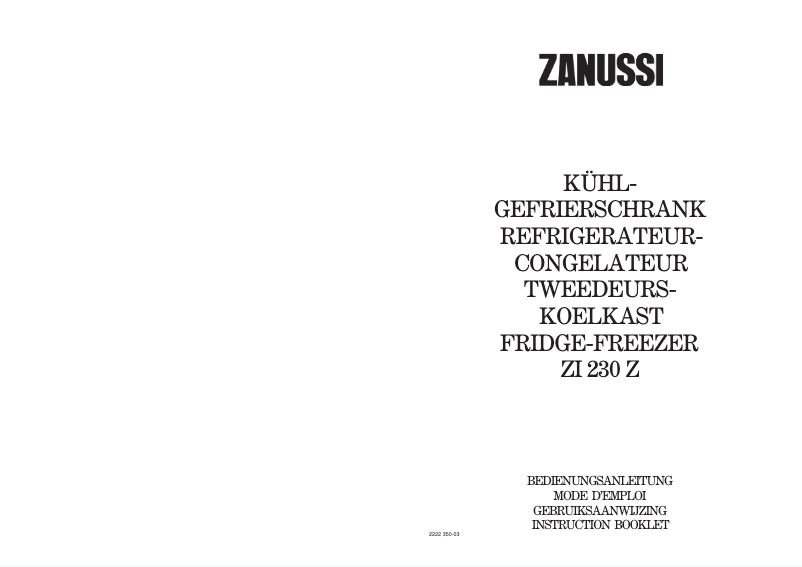 Page 1 de la notice Manuel utilisateur Zanussi ZI 230 z