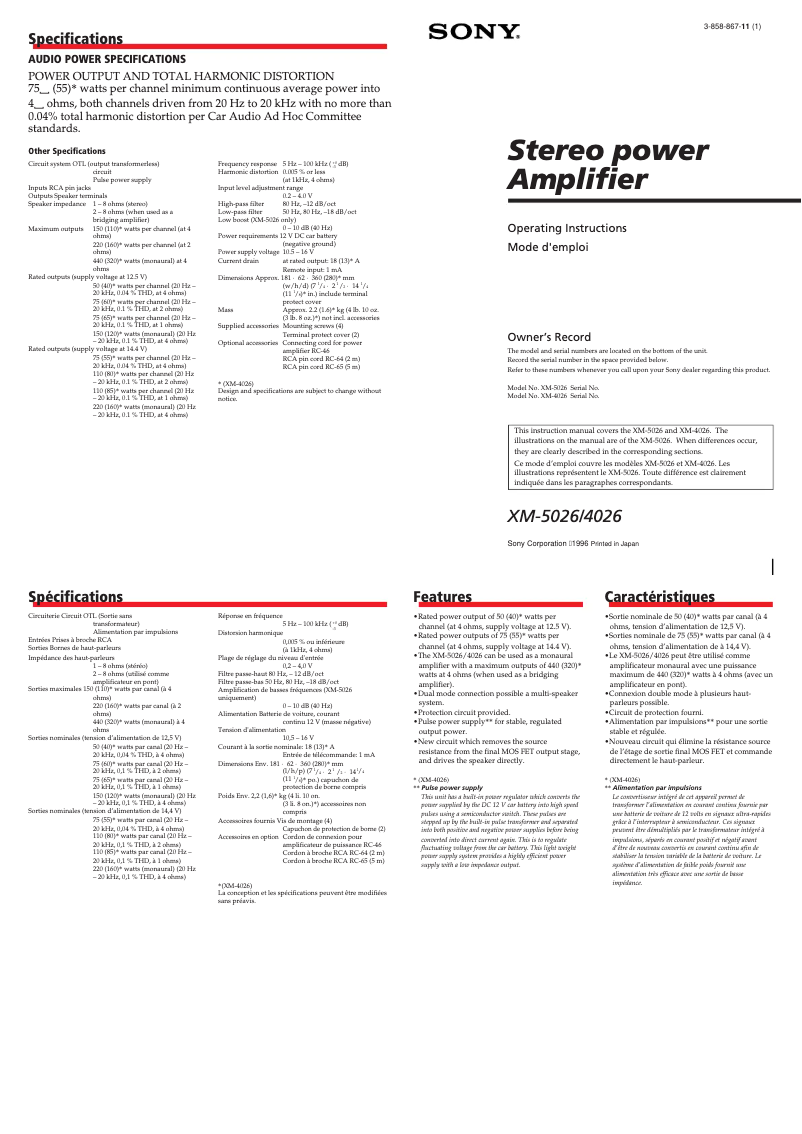 Image de la première page du manuel de l'appareil XM-5026