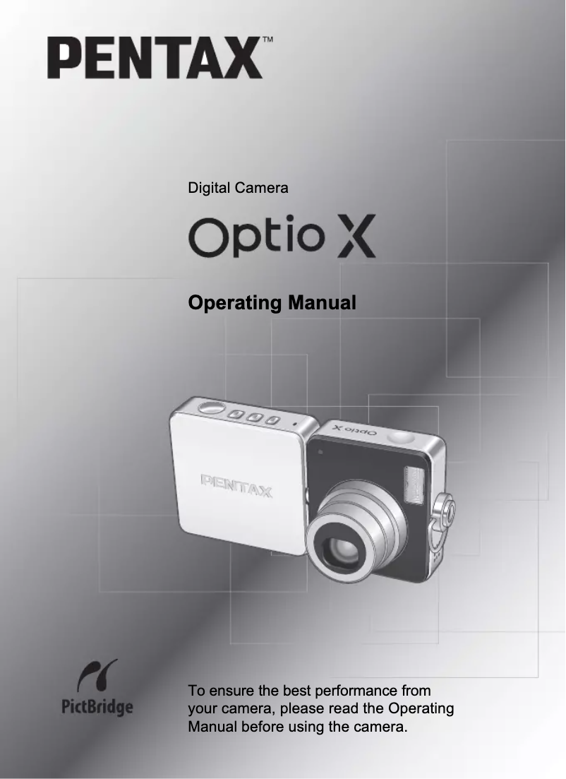 Page 1 de la notice Manuel utilisateur Pentax Optio X