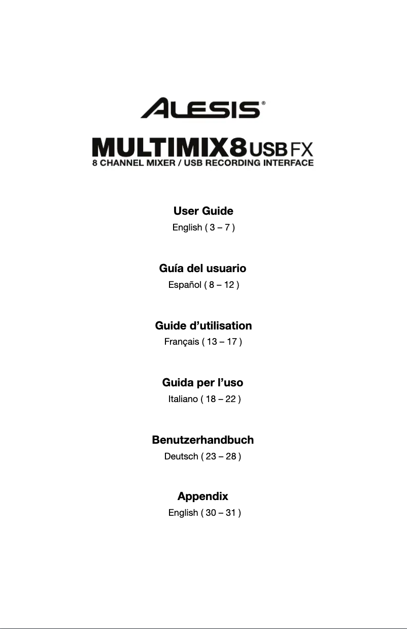 Page 1 de la notice Manuel utilisateur Alesis MultiMix 8 USB FX