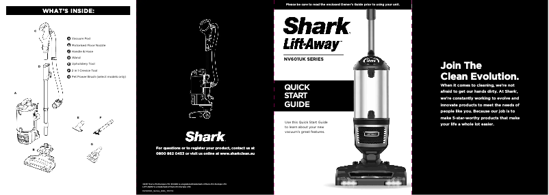 Page 1 de la notice Guide de démarrage rapide Shark Lift-Away NV601UK