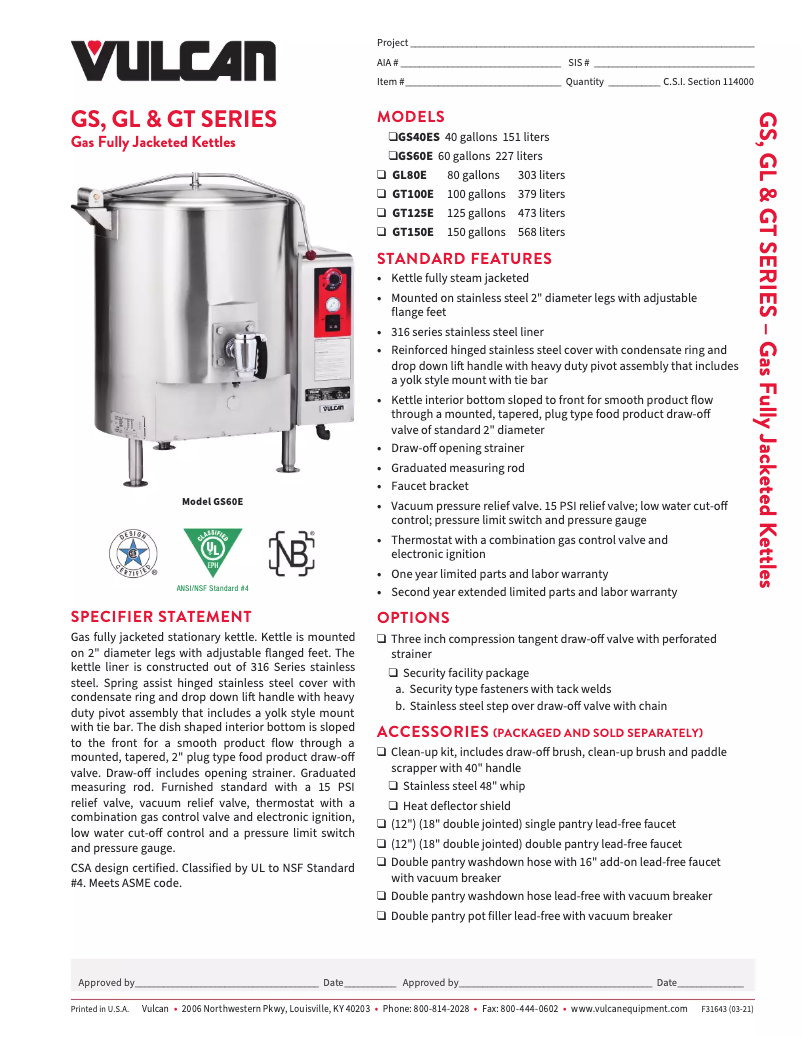 Page n°1 - Fiche technique Vulcan GT100E