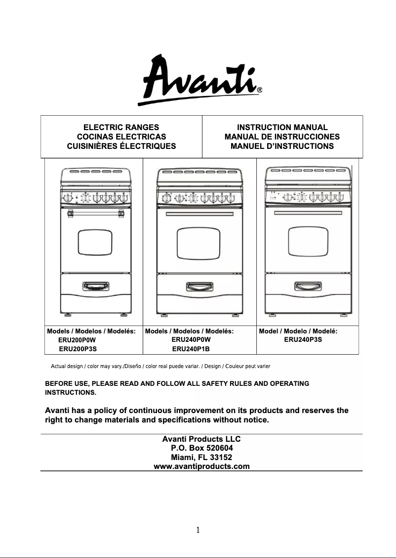 Page 1 de la notice Manuel utilisateur Avanti ERU200P3S