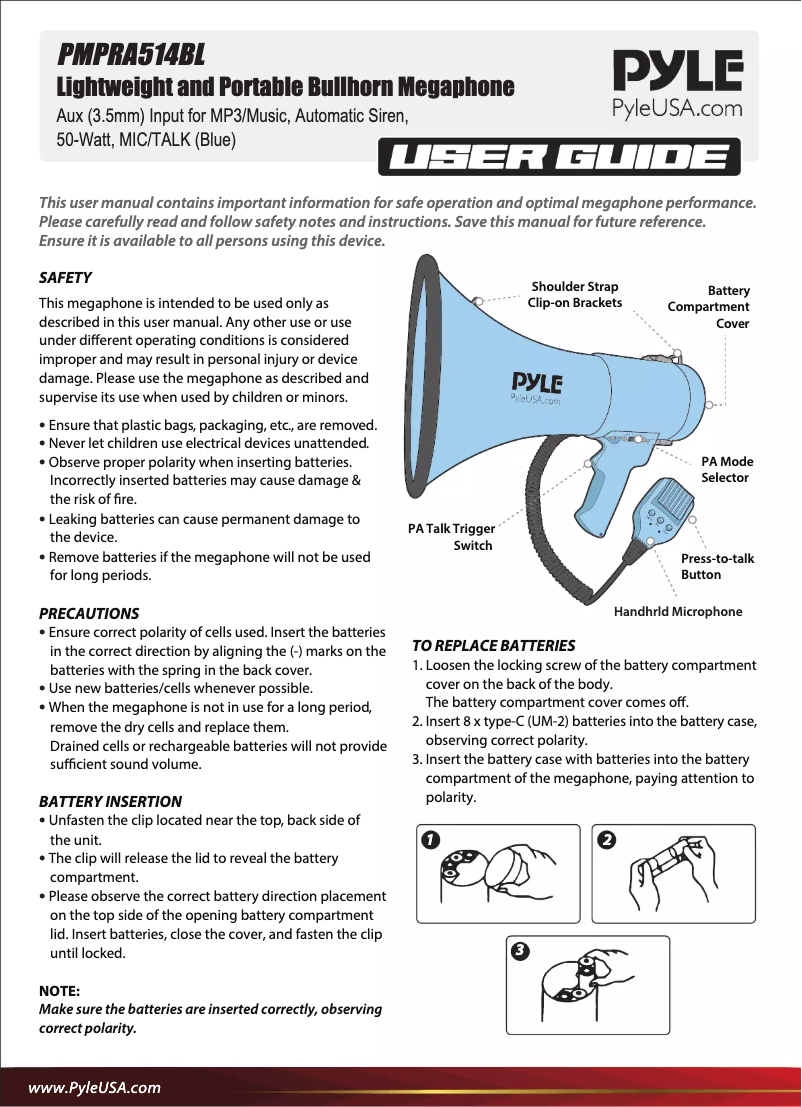 Page n°1 - Manuel utilisateur Pyle PMPRA514BL