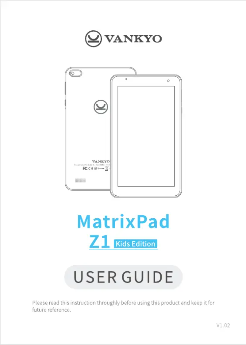Page 1 de la notice Manuel utilisateur Vankyo MatrixPad Z1 Kids