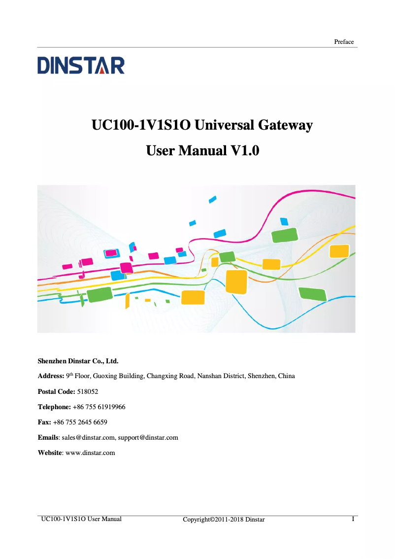 Page n°1 - Manuel utilisateur Dinstar UC100-1V1S1O