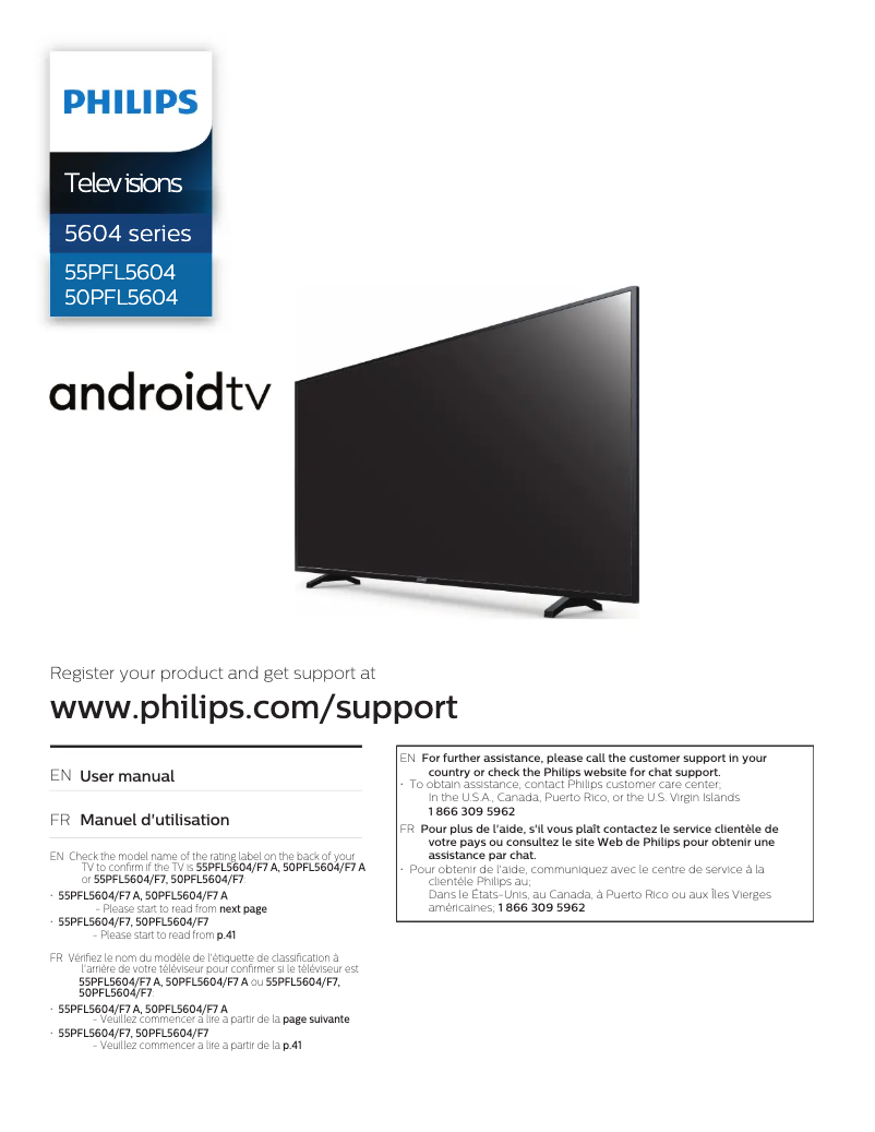 Page 1 de la notice Manuel utilisateur Philips 55PFL5604