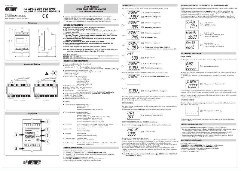 Page n°1 - Manuel utilisateur Vemer ADR-D 230 D22 Modbus