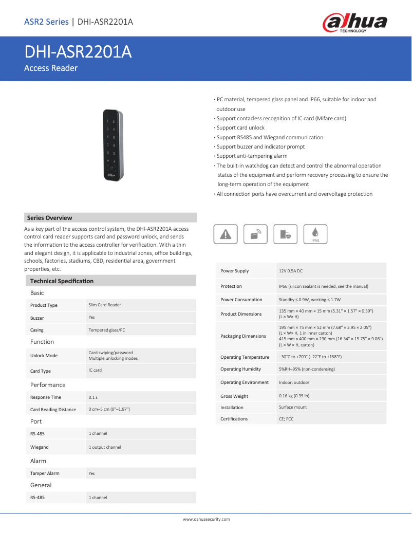 Page n°1 - Fiche technique Dahua Technology ASR2201A ASR2201A-D