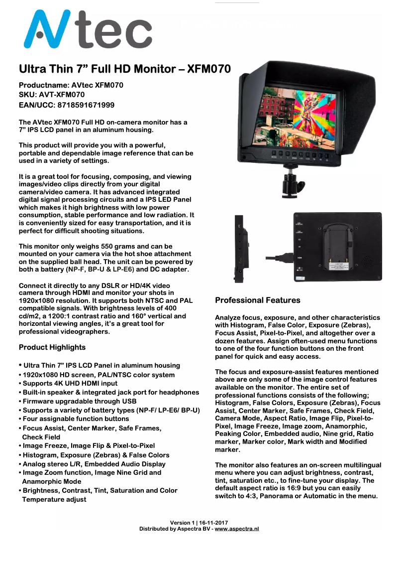 Page n°1 - Manuel utilisateur Avtec AVT-XFM