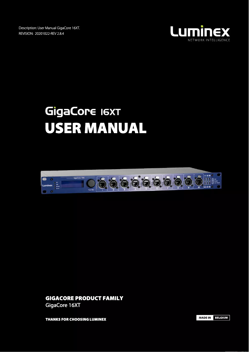 Page 1 de la notice Manuel utilisateur Luminex GigaCore 16XT