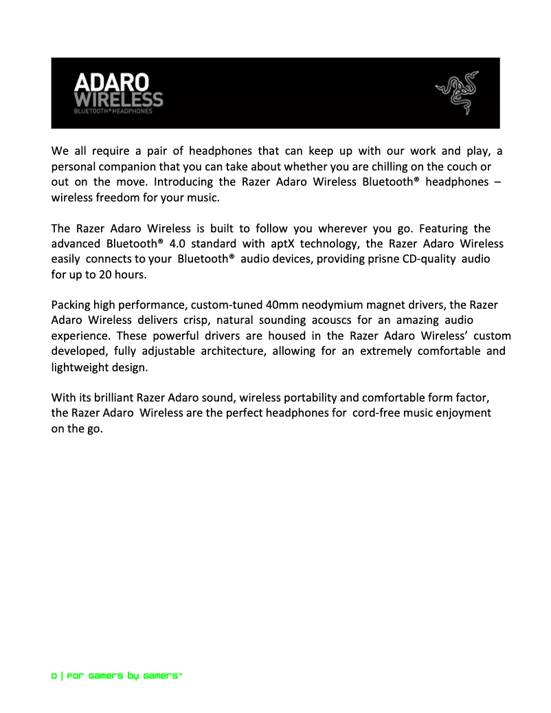 Image de la première page du manuel de l'appareil Adaro Wireless