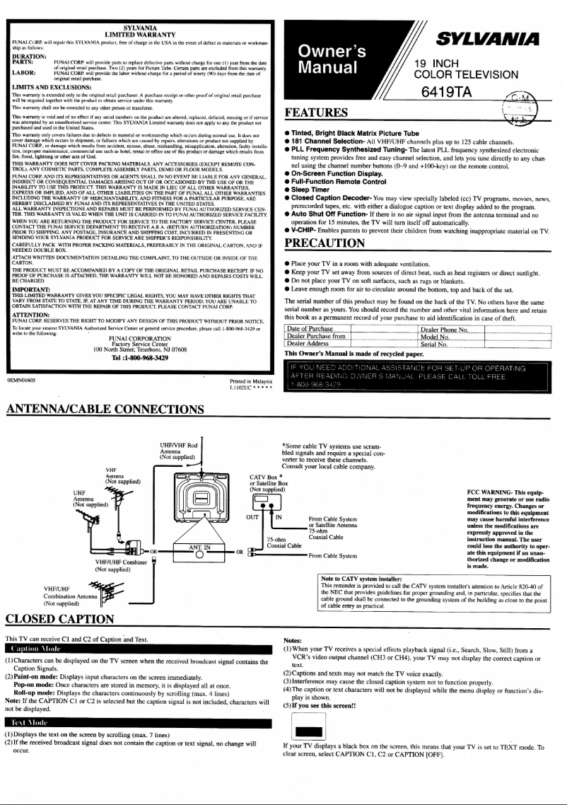 Image de la première page du manuel de l'appareil 6419TA