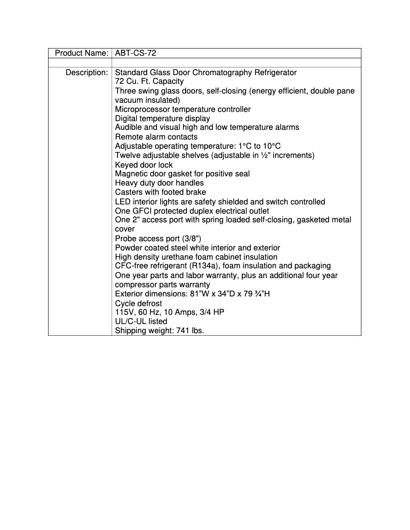 Page 1 de la notice Manuel utilisateur American BioTech Supply ABT-CS-72