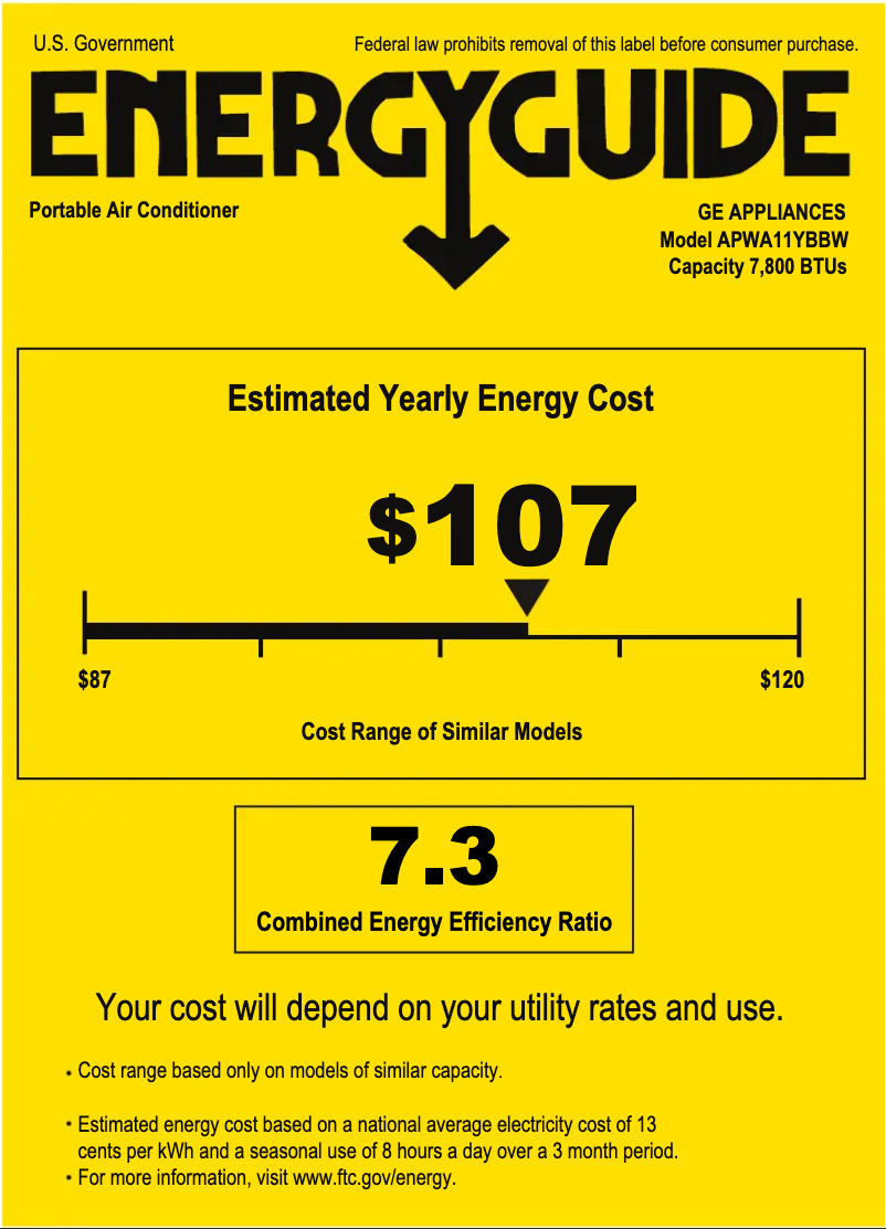 Page n°1 - Label énergétique GE APWA11YBBW