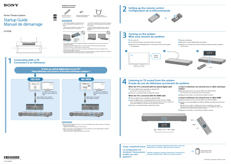 Page 1 de la notice Guide d'installation Sony HT-XT100