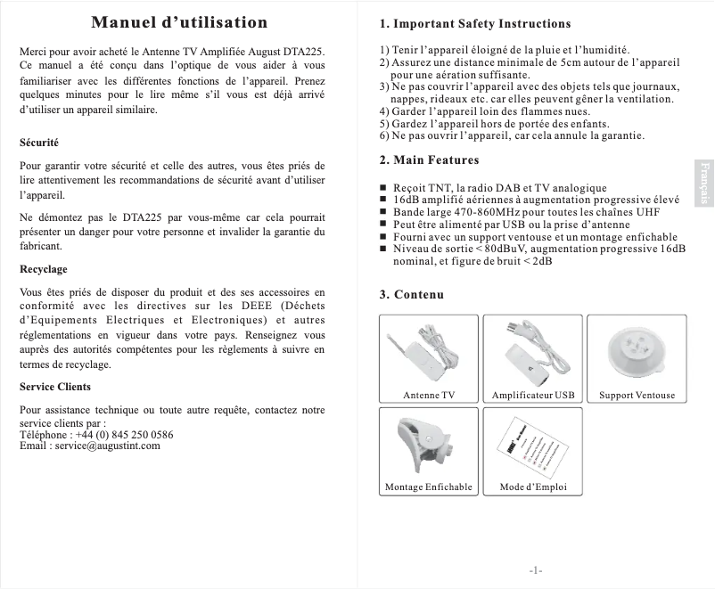 Image de la première page du manuel de l'appareil DTA225B