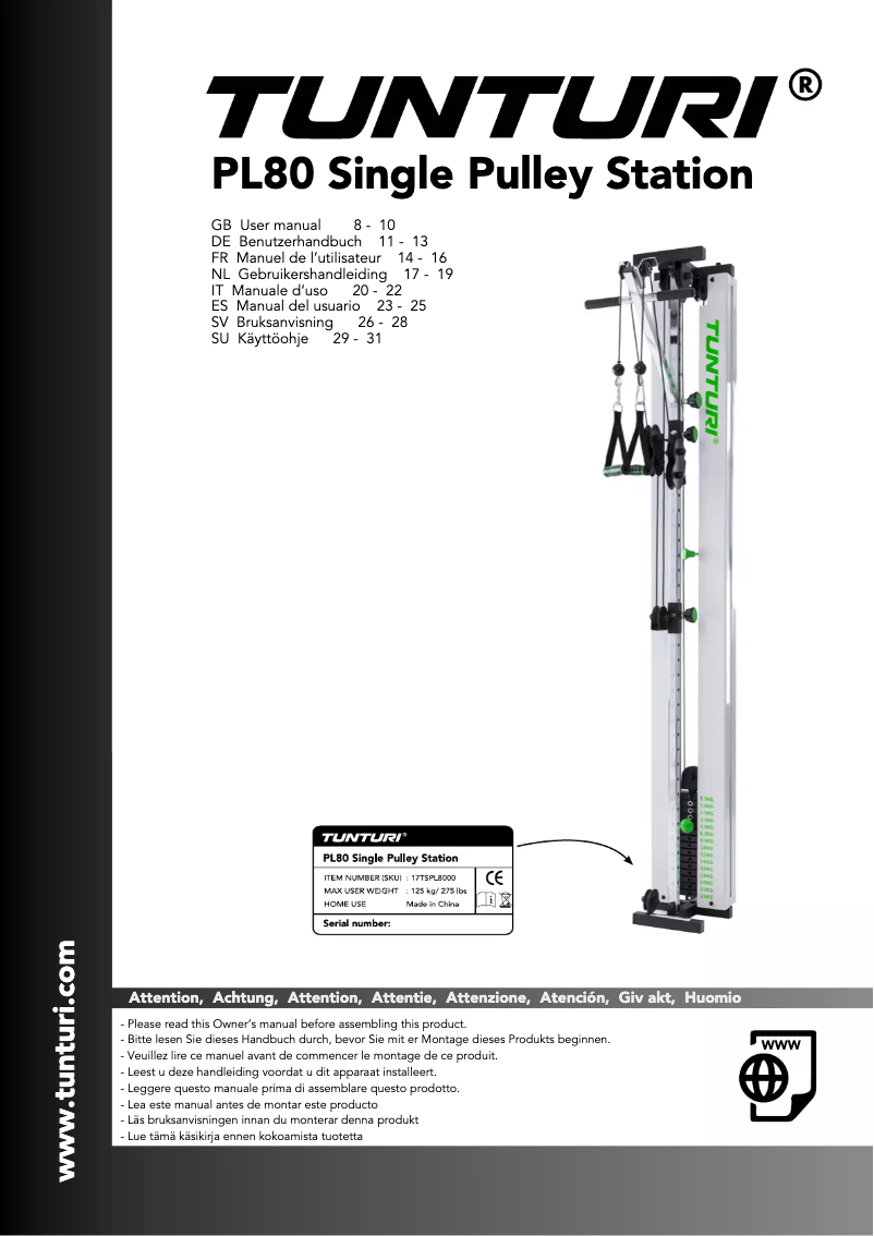 Image de la première page du manuel de l'appareil Single Pulley Station PL80
