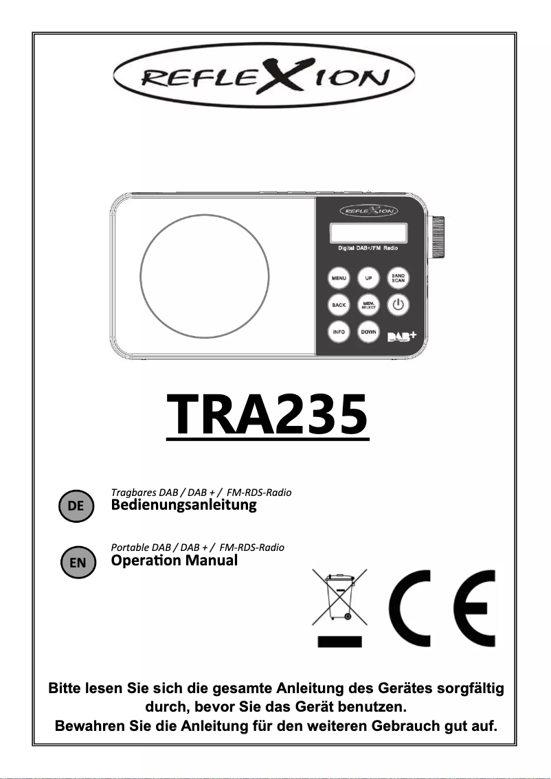 Page 1 de la notice Manuel utilisateur Reflexion TRA235