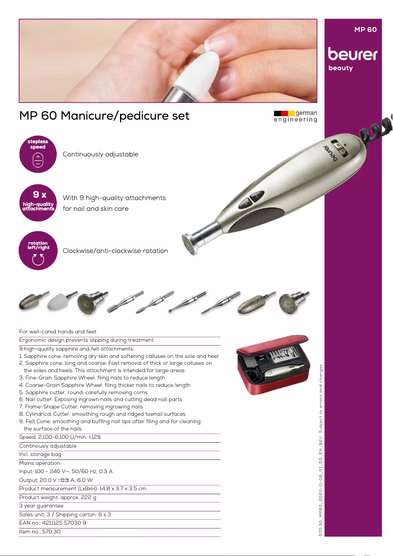 Page n°1 - Fiche technique Beurer MP 60