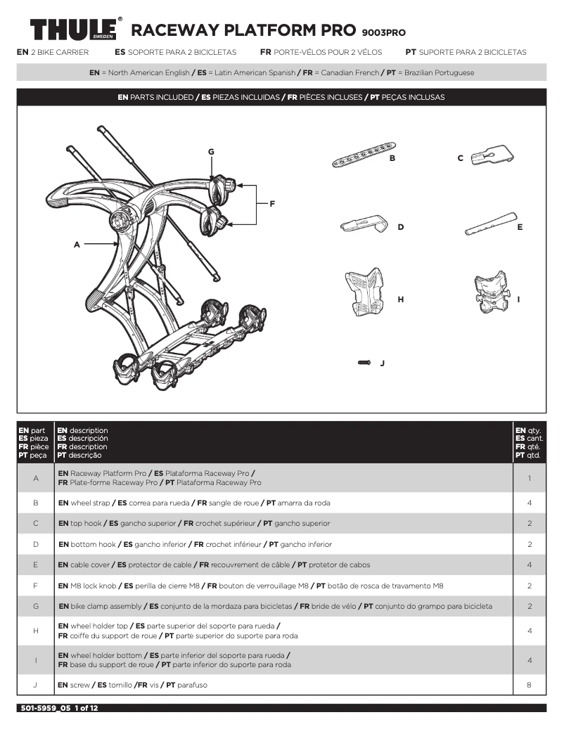 Page 1 de la notice Manuel utilisateur Thule Raceway Platform Pro 9003Pro