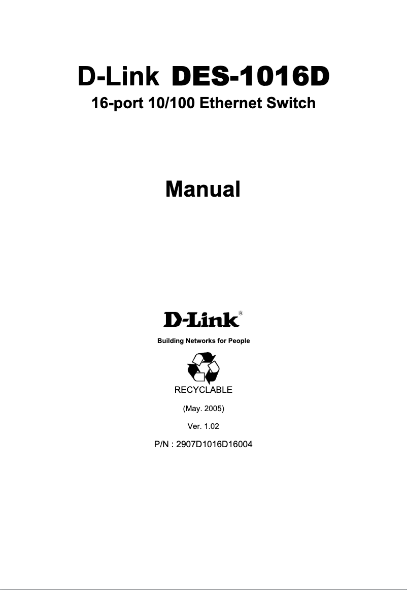 Page n°1 - Manuel utilisateur D-Link DES-1016D