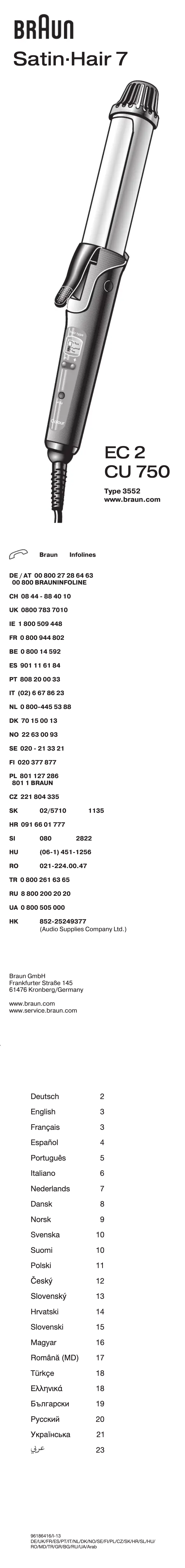 Page 1 de la notice Manuel utilisateur Braun CU750