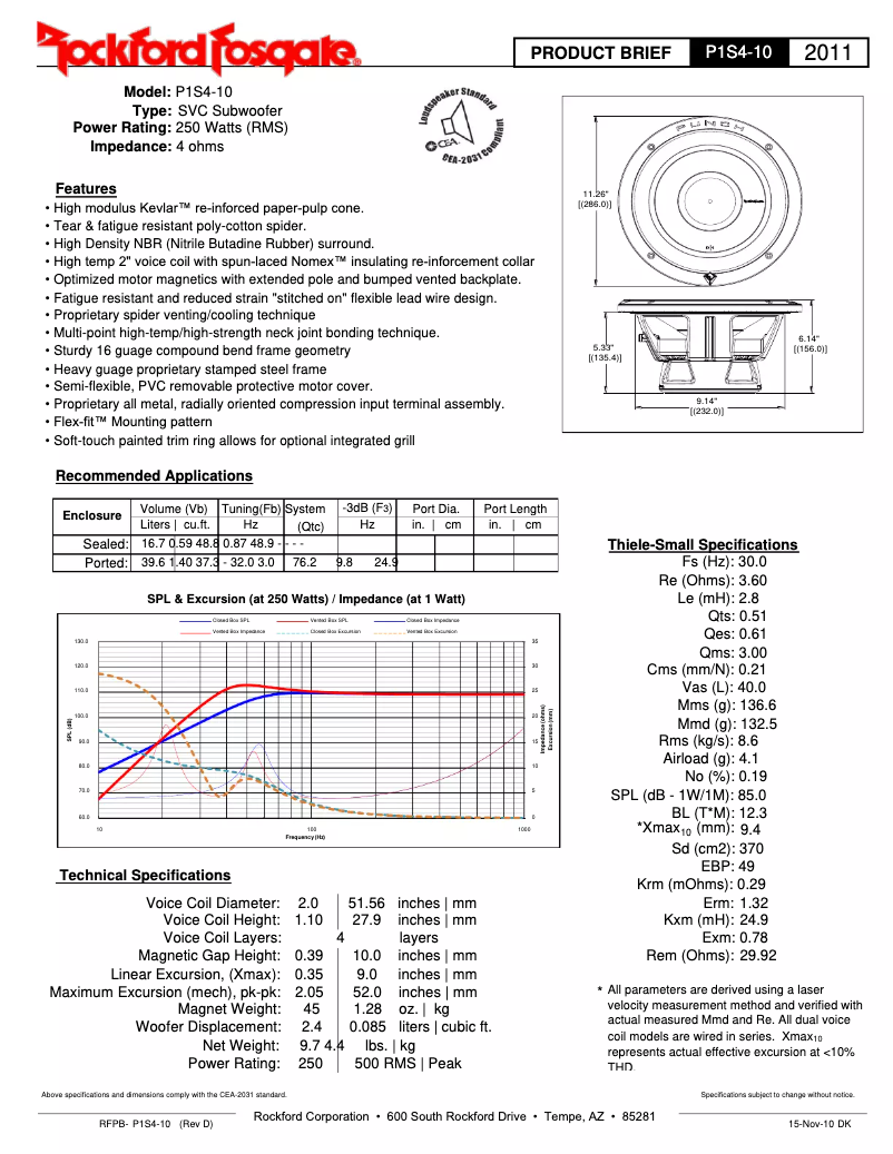 Page n°1 - Fiche technique Rockford Fosgate Punch P1S415