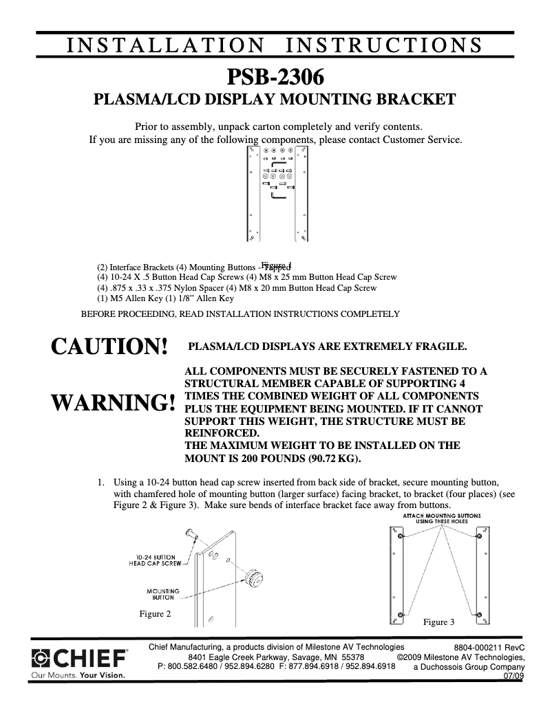 Page 1 de la notice Manuel utilisateur Chief PCS2306
