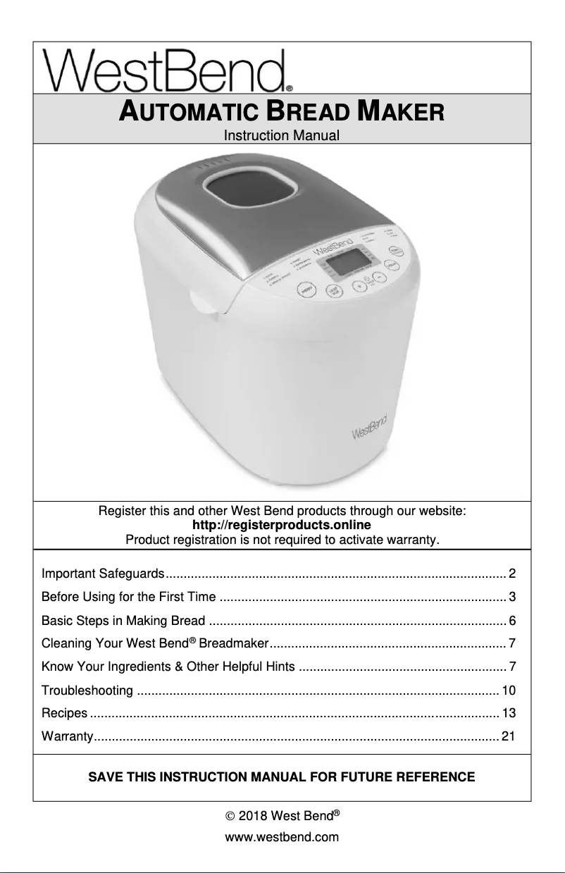 Page 1 de la notice Manuel utilisateur WestBend 47410