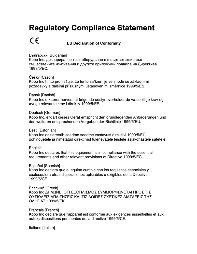 Page 1 de la notice Instructions de sécurité Kobo Vox eReader