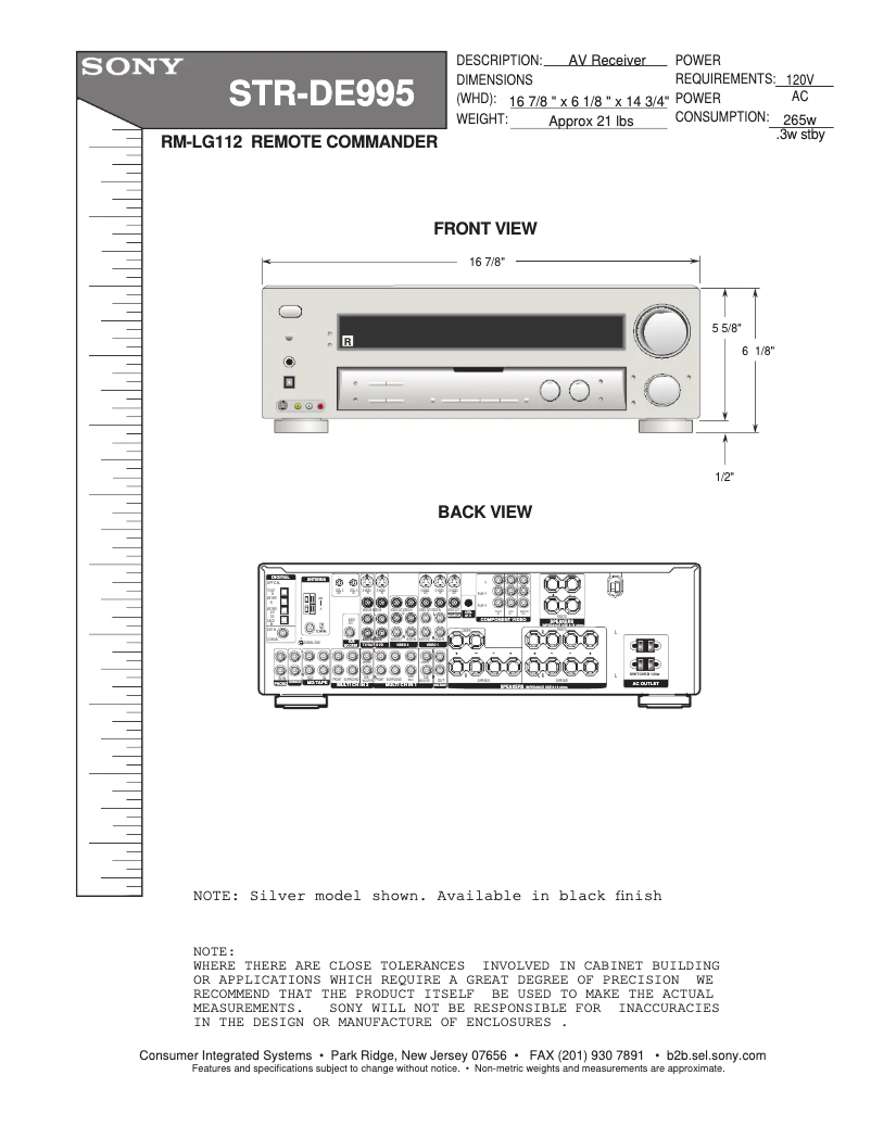 Page n°1 - Guide d'installation Sony STR-DE995