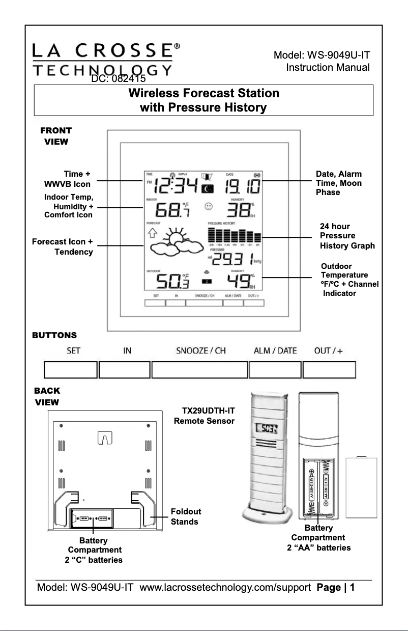 Page n°1 - Manuel utilisateur La Crosse Technology WS-9049U-IT