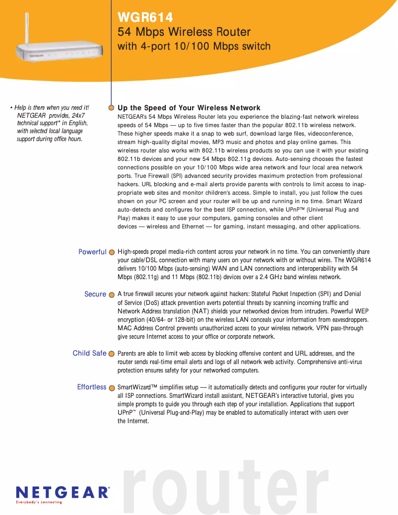 Image de la première page du manuel de l'appareil WGR614v7