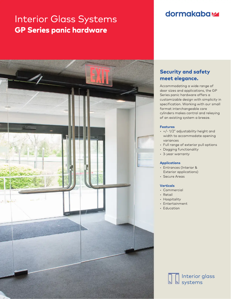 Page 1 de la notice Fiche technique Dormakaba GP 1000