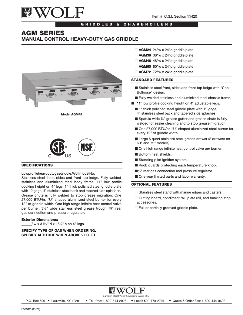 Page 1 de la notice Fiche technique Wolf AGM72