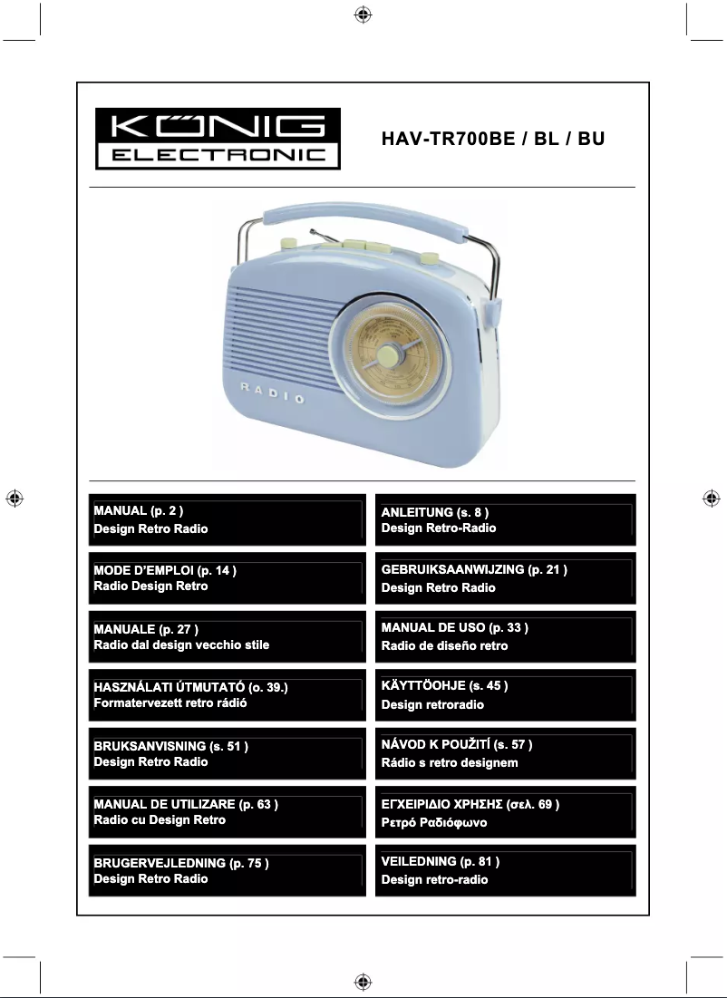 Page 1 de la notice Manuel utilisateur Konig HAV-TR700BL