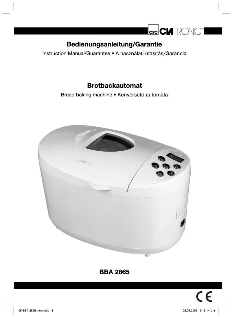 Image de la première page du manuel de l'appareil BBA 2865