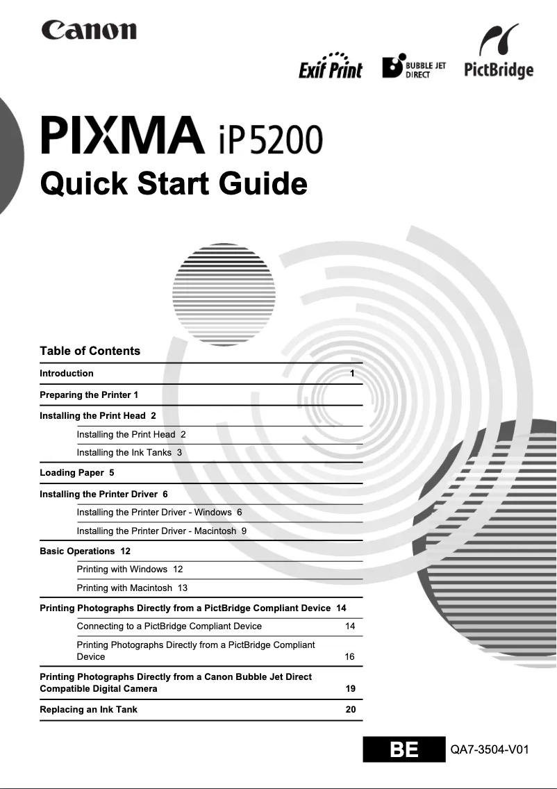 Page 1 de la notice Manuel utilisateur Canon Pixma iP5200