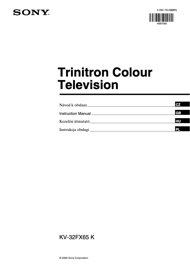 Page 1 de la notice Manuel utilisateur Sony KV-32FX65K