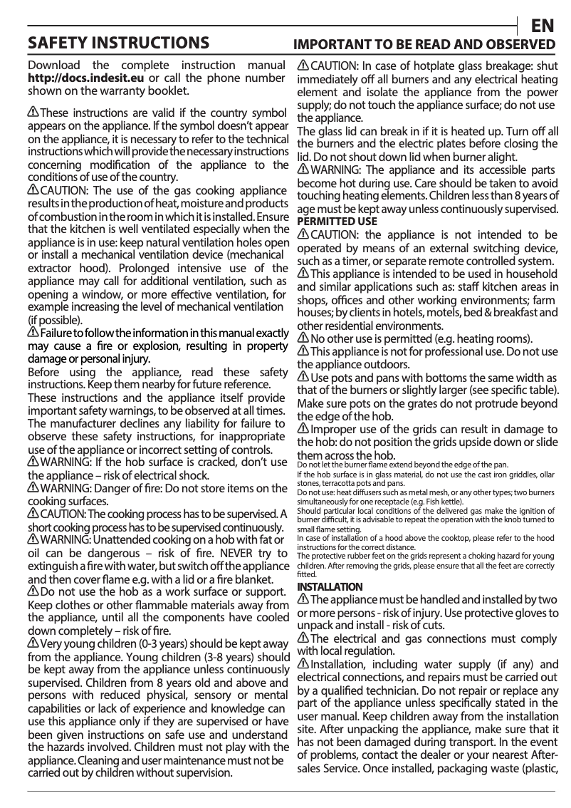 Page 1 de la notice Mode d'emploi Indesit PAA 642 IX/I WE1