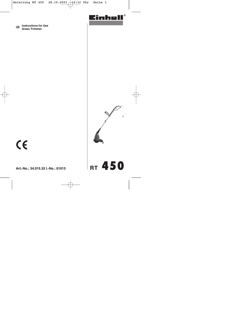 Page n°1 - Manuel utilisateur Einhell RT 450