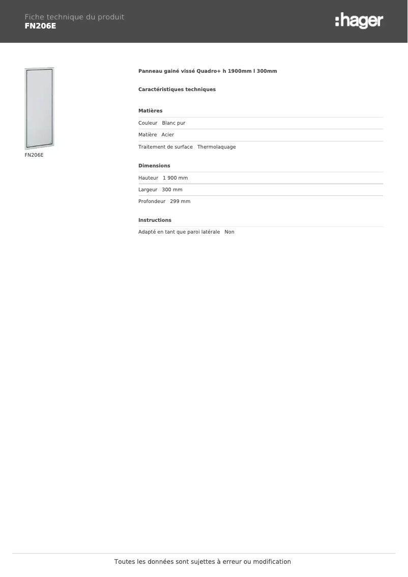 Page n°1 - Fiche technique Hager FN206E