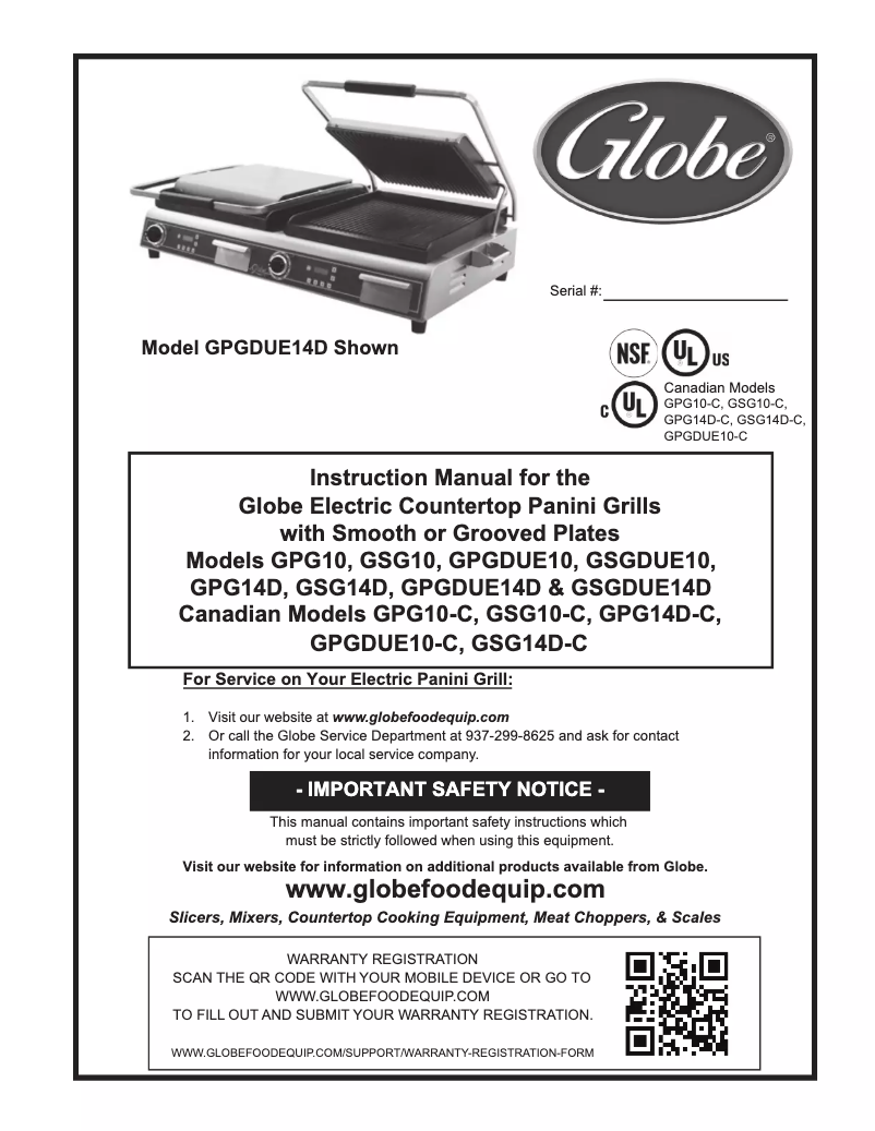 Page 1 de la notice Manuel utilisateur Globe GSGDUE14D