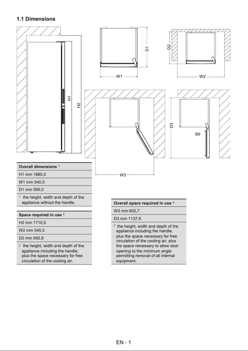 Page 1 de la notice Dessin technique Cylinda KF2266LFHE