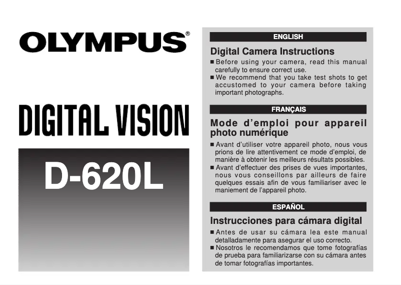 Page n°1 - Manuel utilisateur Olympus Camedia D-620L