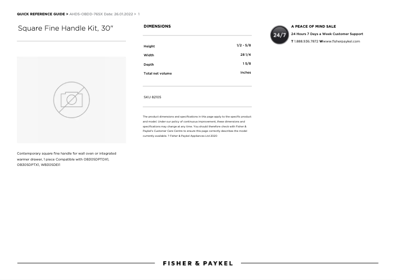 Page 1 de la notice Manuel utilisateur Fisher & Paykel AHD5-OBDD-76SX