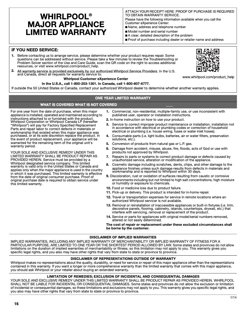 Page n°1 - Mode d'emploi Whirlpool WRT111SFD
